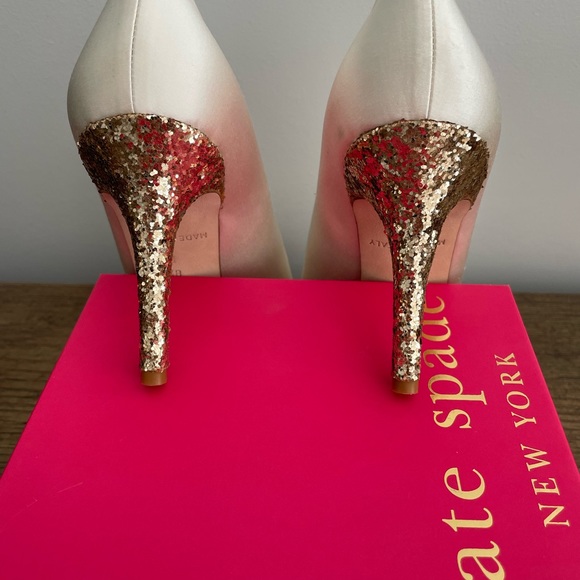 NEW Kate Spade Glitter Heels in Ivory and Platinum, 8.5 - Picture 6 of 9